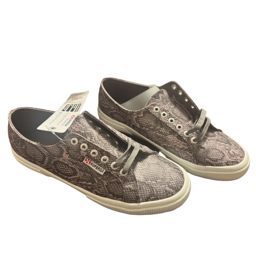 NWT Superga 2750 Sneakers Grey Snake Print Low Top Lace Up Women US‎ 9.5 Euro 41